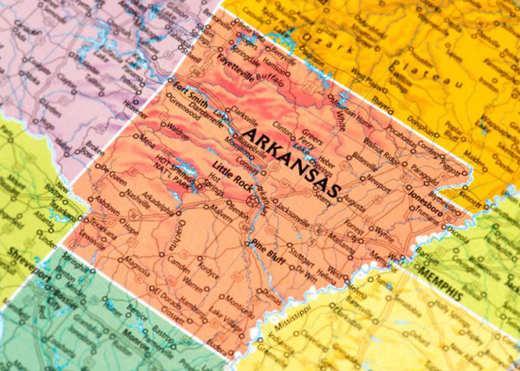 map of the state of Arkansas